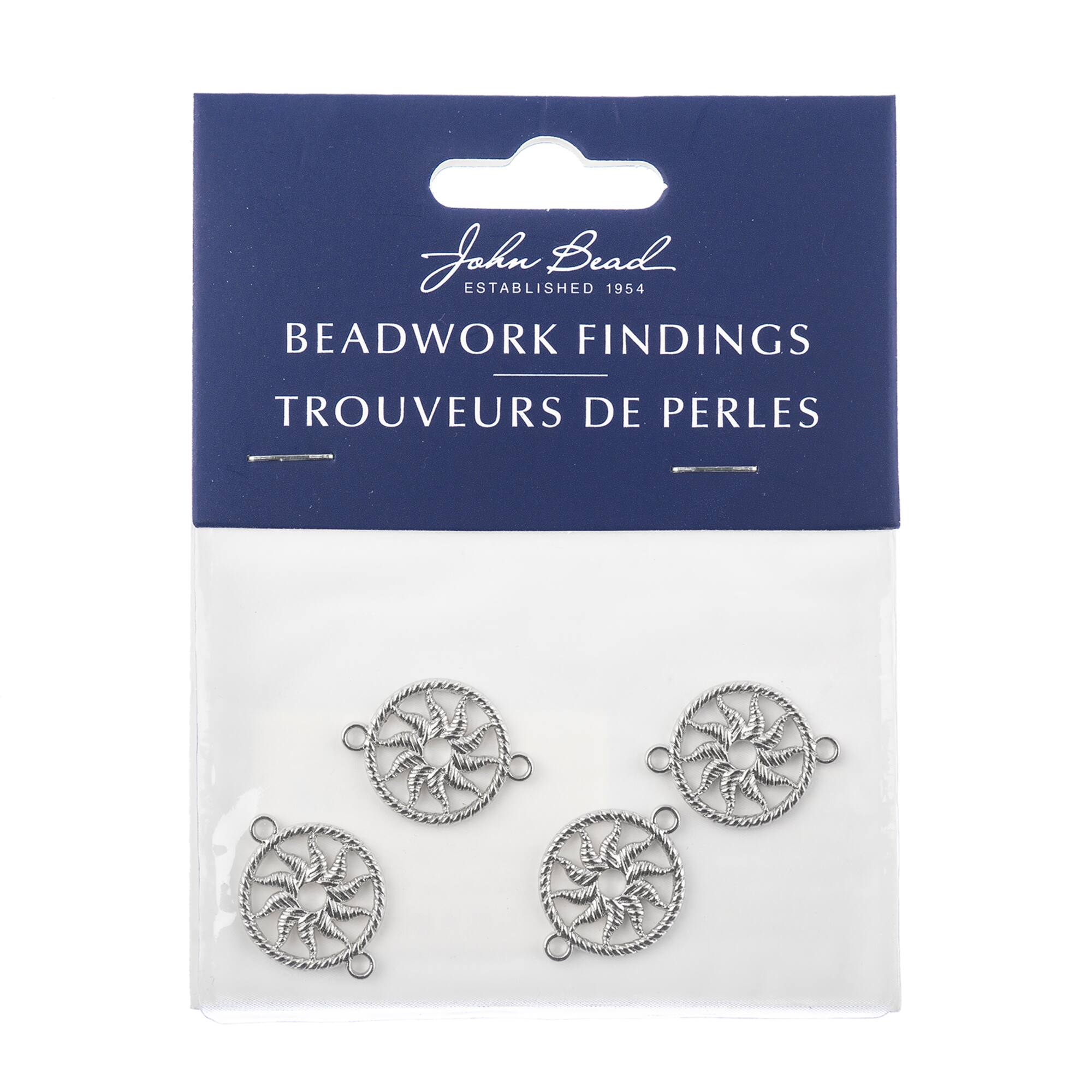 John Bead 21mm Silver Sun Circle Beadwork Pendants, 4ct.